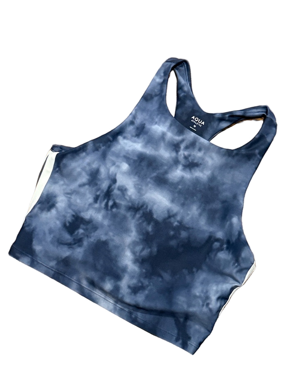 Aqua Womens Blue tie-dye (Racer Stripe) Tank Top w/ built-in bra. | Size Medium